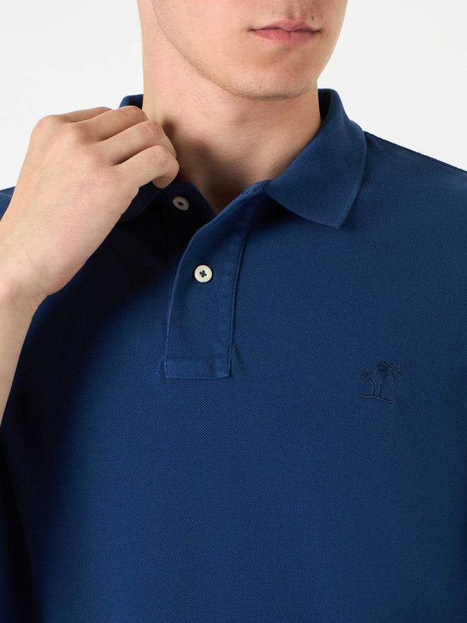 Mc2 Saint Barth Polo In Denim Piquet Con Logo St. Barth Effetto Vintage
