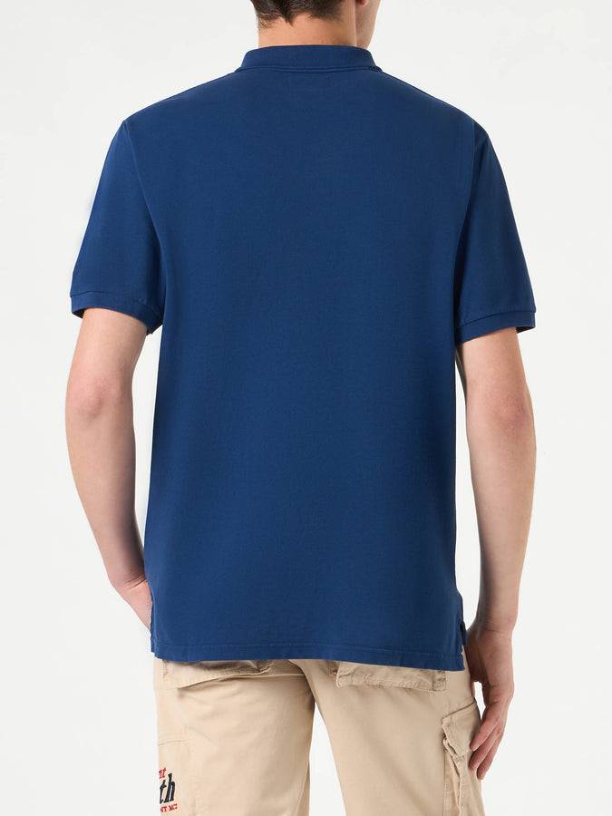 Mc2 Saint Barth Polo In Denim Piquet Con Logo St. Barth Effetto Vintage