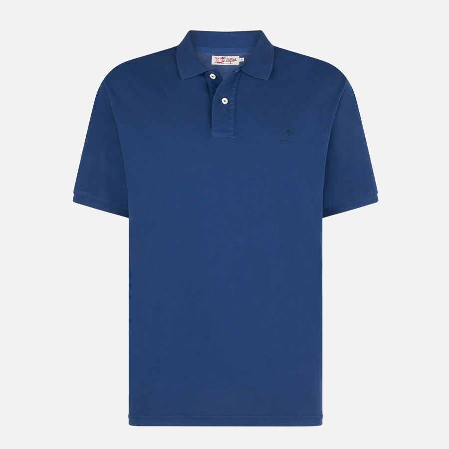 Mc2 Saint Barth Polo In Denim Piquet Con Logo St. Barth Effetto Vintage