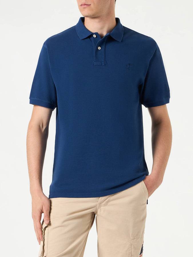 Mc2 Saint Barth Polo in denim piquet con logo St. Barth effetto vintage
