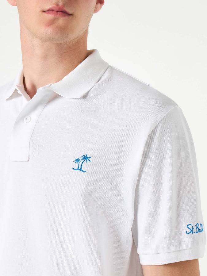 Mc2 Saint Barth Polo In Piquet Bianco Con Logo St. Barth Effetto Vintage