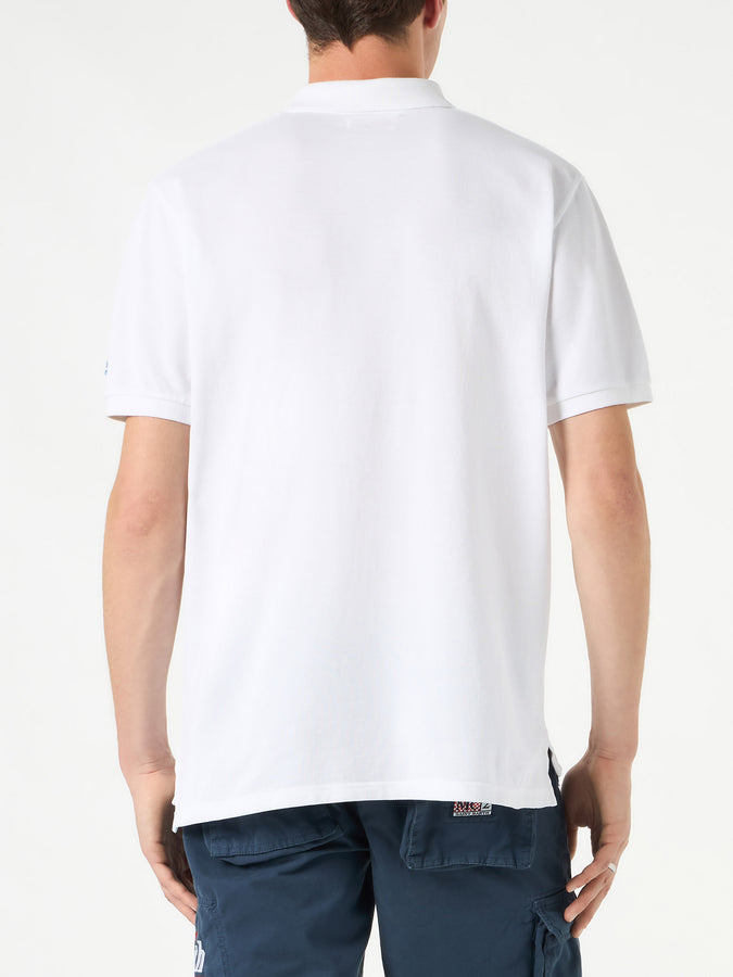 Mc2 Saint Barth Polo In Piquet Bianco Con Logo St. Barth Effetto Vintage