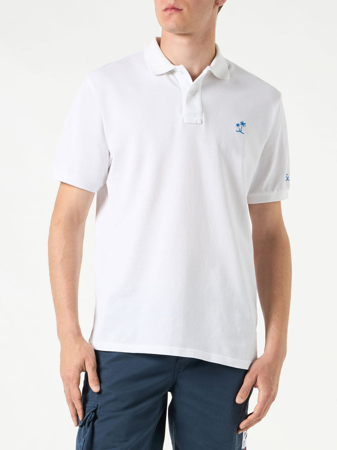 Mc2 Saint Barth Polo in piquet bianco con logo St. Barth effetto vintage