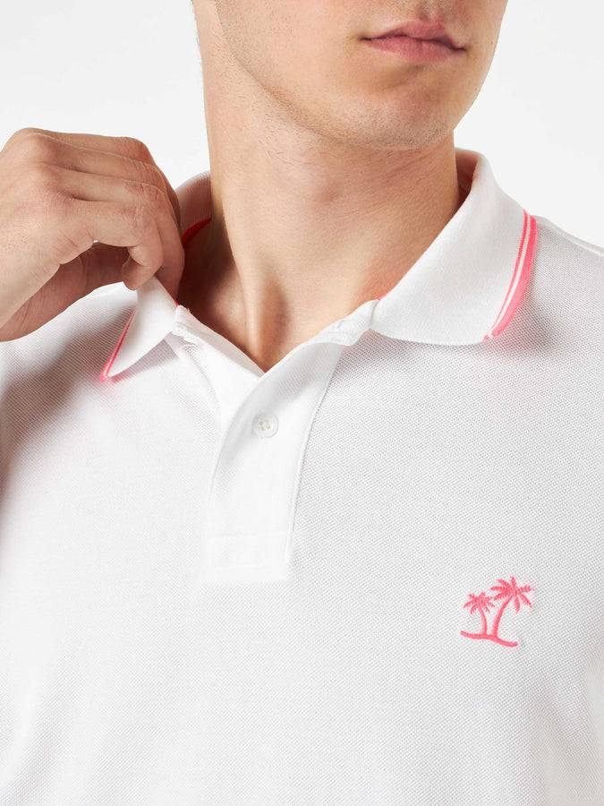 Mc2 Saint Barth Polo In Piquet Bianco Con Ricamo Palme