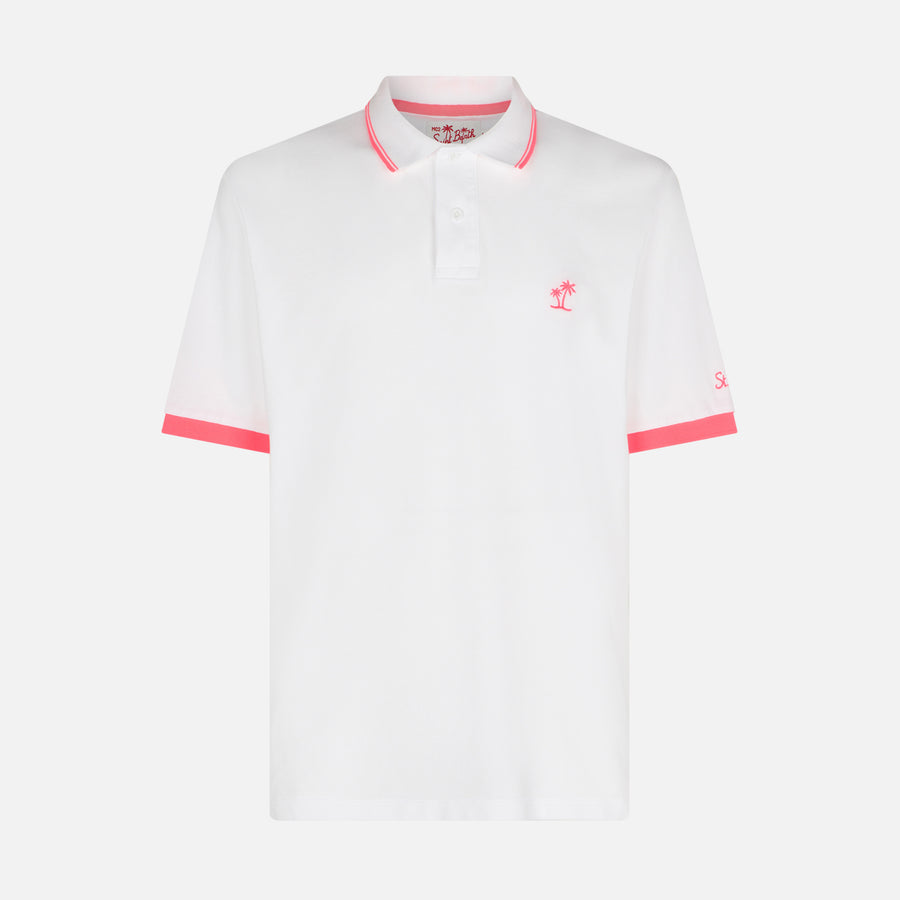 Mc2 Saint Barth Polo In Piquet Bianco Con Ricamo Palme