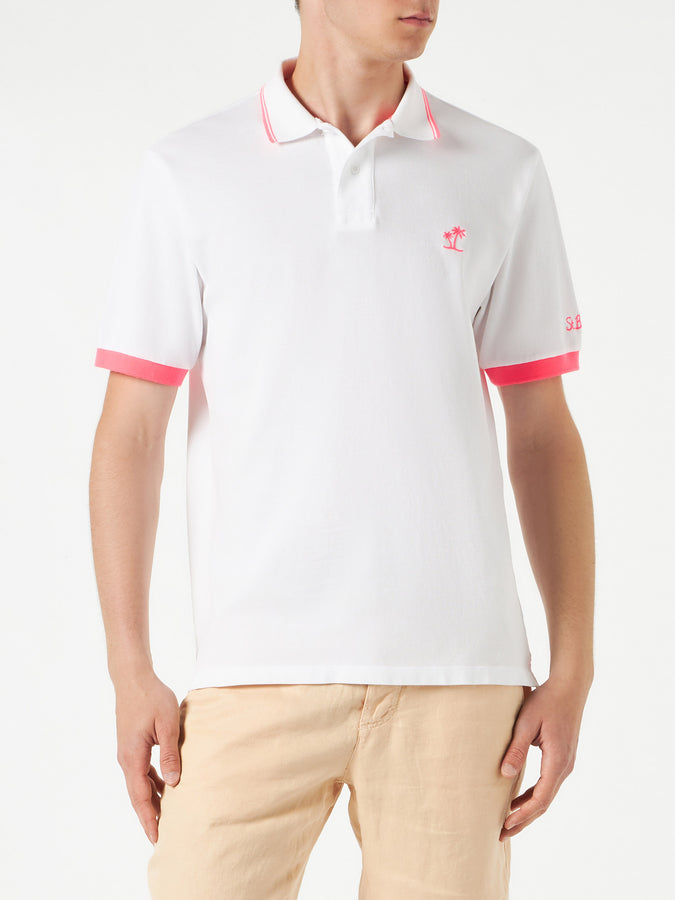 Mc2 Saint Barth Polo in piquet bianco con ricamo palme