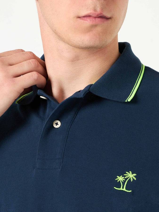 Mc2 Saint Barth Polo In Piquet Blu Con Logo St. Barth E Contrasti