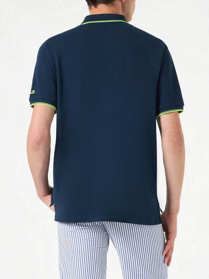 Mc2 Saint Barth Polo In Piquet Blu Con Logo St. Barth E Contrasti