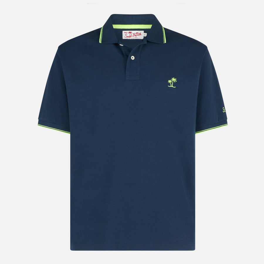 Mc2 Saint Barth Polo In Piquet Blu Con Logo St. Barth E Contrasti
