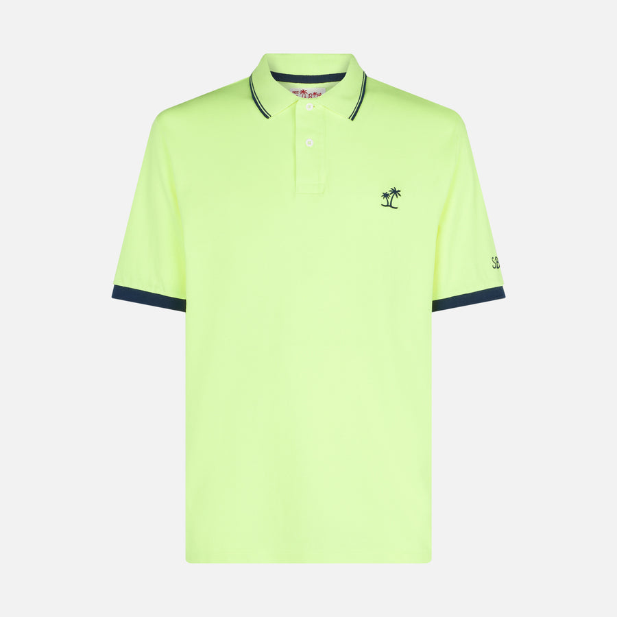 Mc2 Saint Barth Polo In Piquet Giallo Fluo Con Logo St. Barth