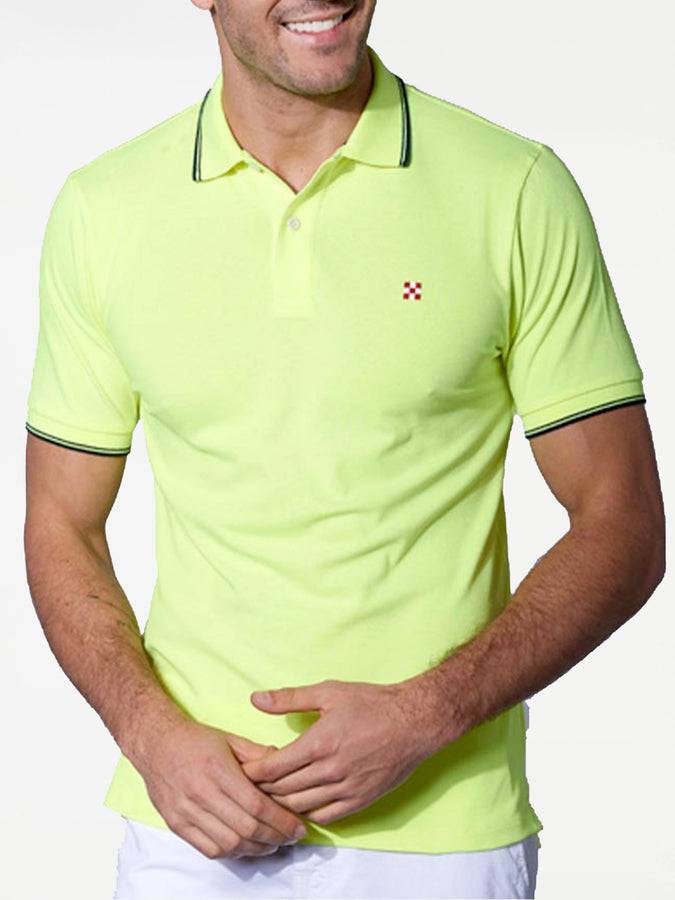 Mc2 Saint Barth Polo in piquet giallo fluo con logo St. Barth check