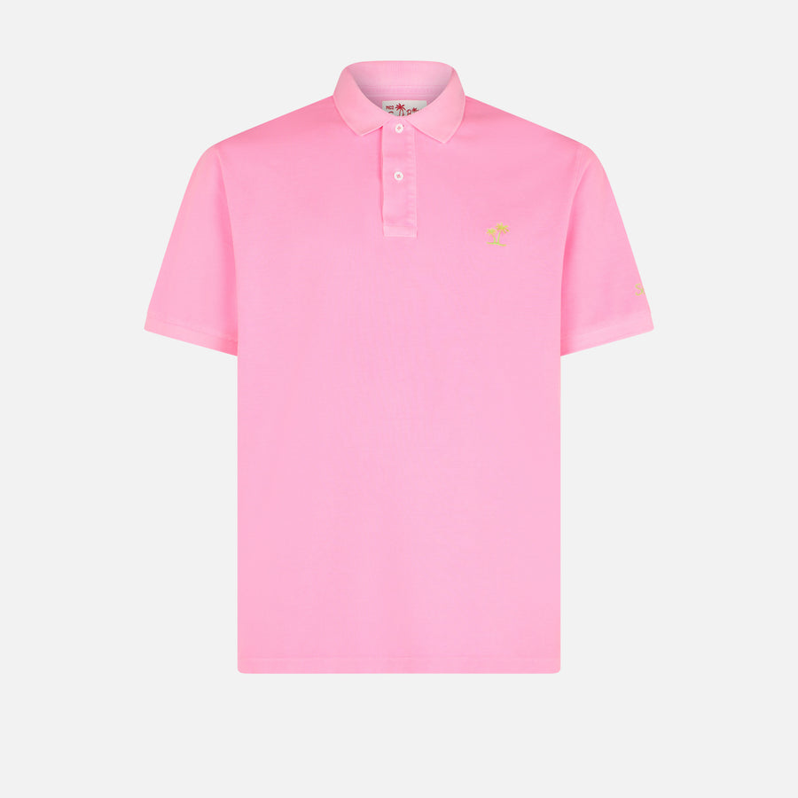 Mc2 Saint Barth Polo In Piquet Rosa Con Logo St. Barth Ed Effetto Vintage