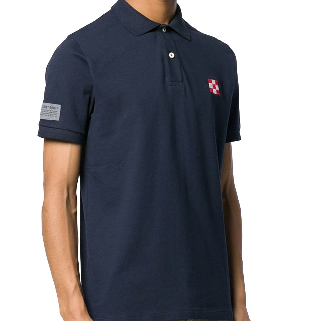 Mc2 Saint Barth Polo Piquet Blu Con Logo St. Barth Check