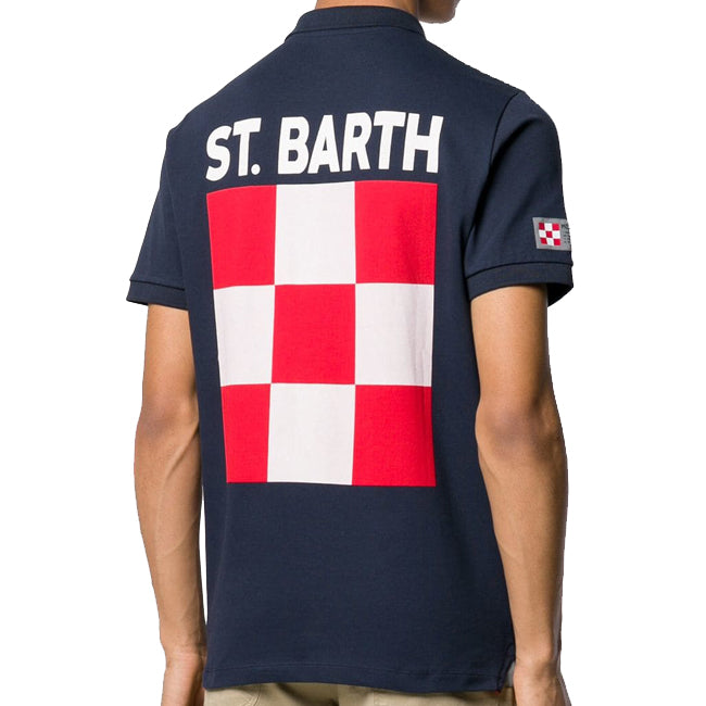 Mc2 Saint Barth Polo Piquet Blu Con Logo St. Barth Check