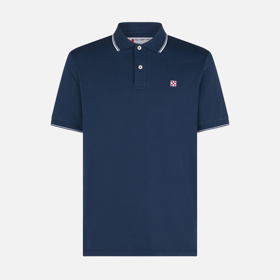 Mc2 Saint Barth Polo Piquet Blu Navy Con Logo St. Barth