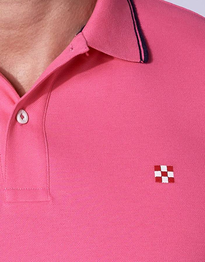 Mc2 Saint Barth Polo Piquet Rosa Fluo Con Logo St. Barth Check