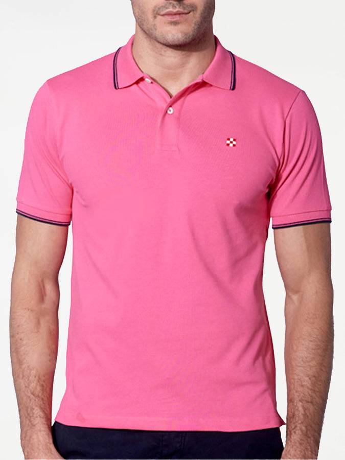 Mc2 Saint Barth Polo Piquet Rosa Fluo Con Logo St. Barth Check