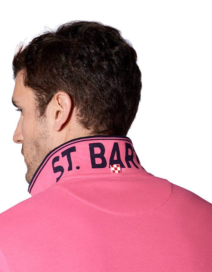 Mc2 Saint Barth Polo Piquet Rosa Fluo Con Logo St. Barth Check