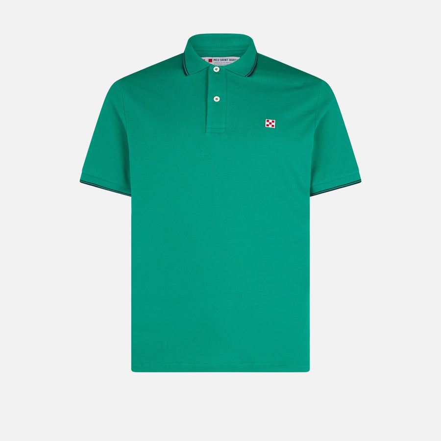 Mc2 Saint Barth Polo Piquet Verde Con Logo St. Barth