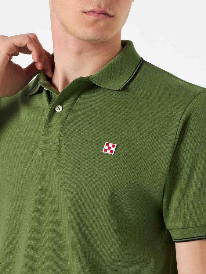 Mc2 Saint Barth Polo Piquet Verde Militare Con Logo St. Barth Check