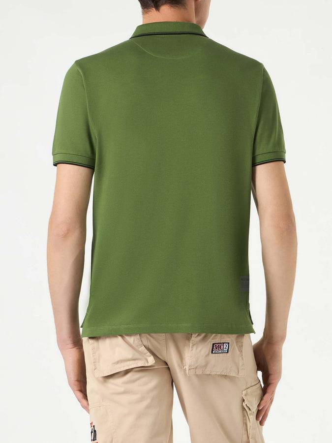 Mc2 Saint Barth Polo Piquet Verde Militare Con Logo St. Barth Check