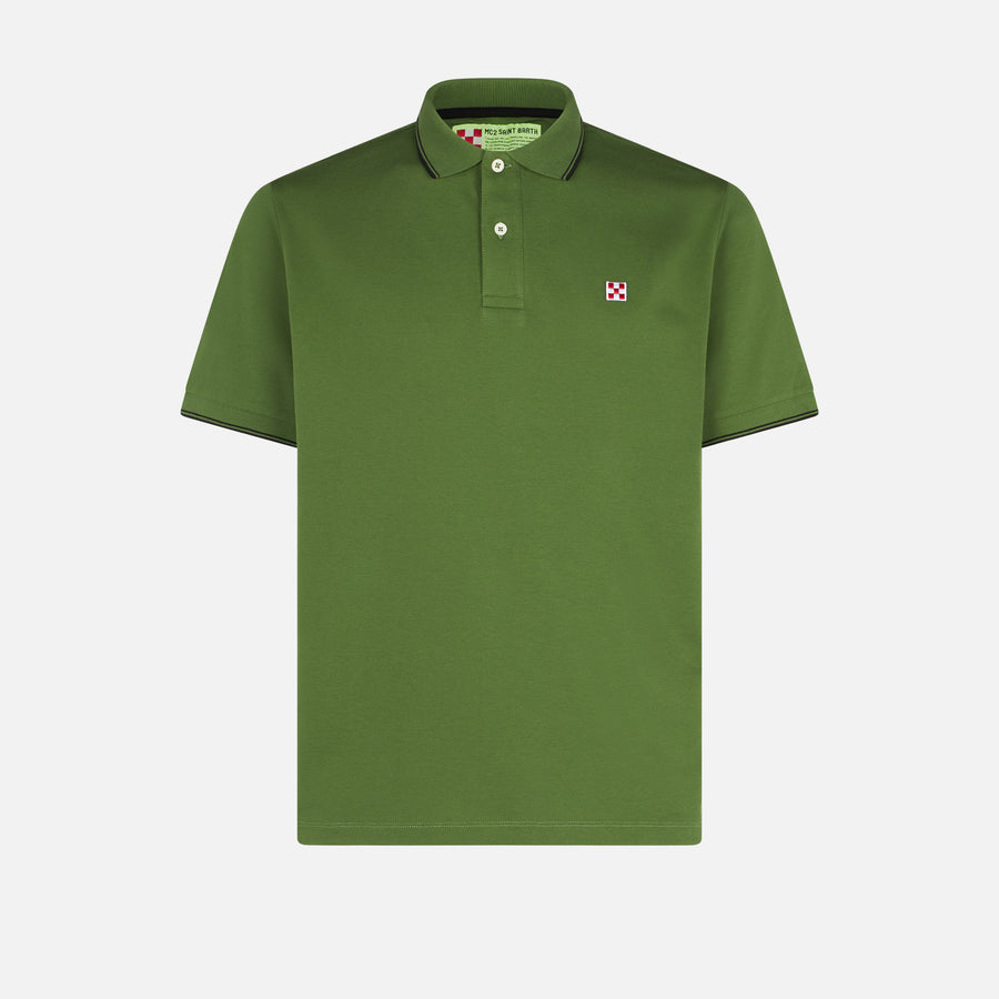 Mc2 Saint Barth Polo Piquet Verde Militare Con Logo St. Barth Check