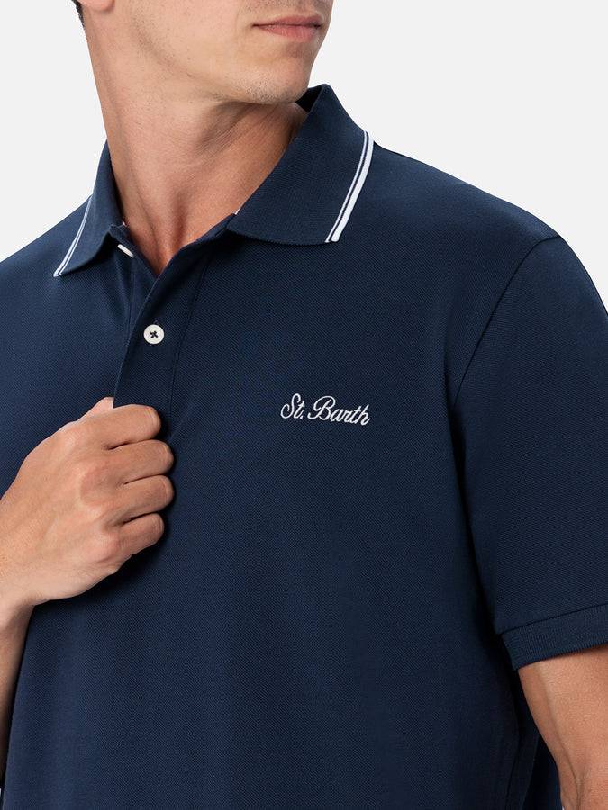 Mc2 Saint Barth Polo Uomo In Piquet Di Cotone Blu Beverly Hills