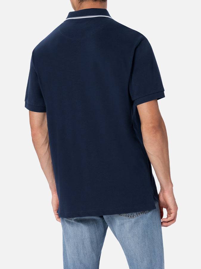 Mc2 Saint Barth Polo Uomo In Piquet Di Cotone Blu Beverly Hills