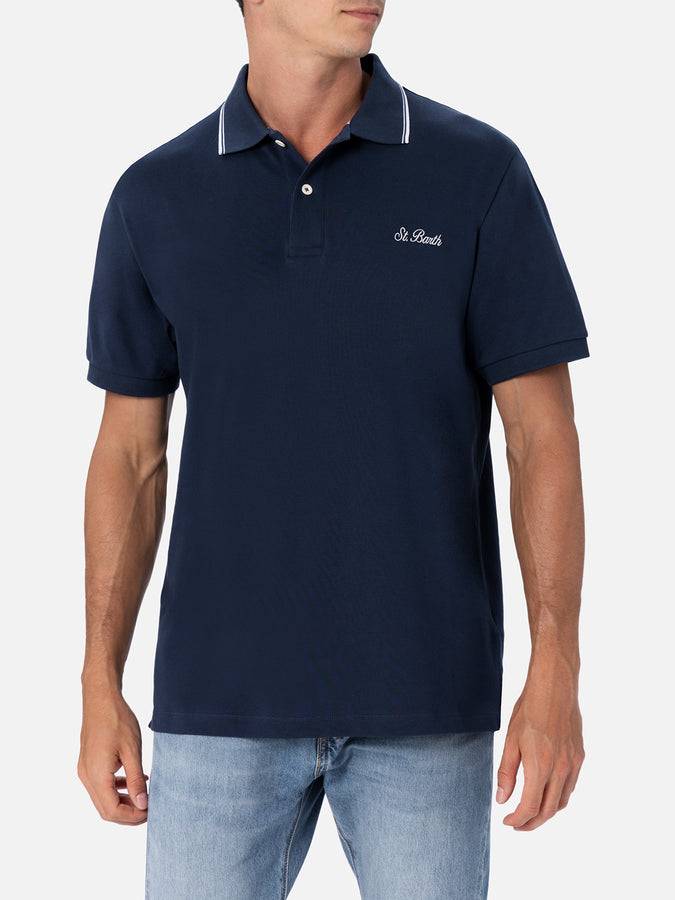 Mc2 Saint Barth Polo uomo in piquet di cotone blu Beverly Hills