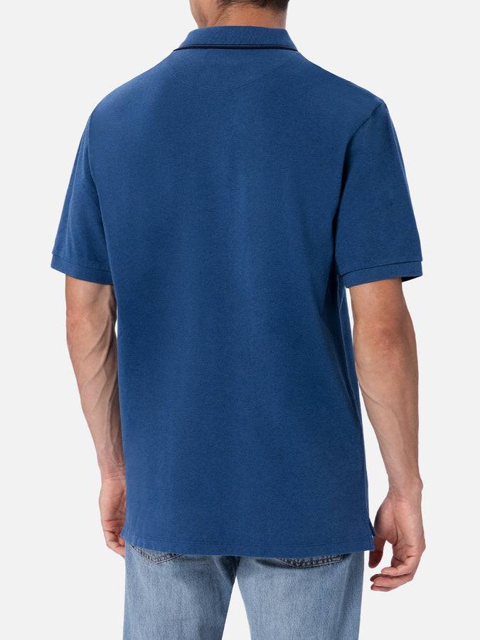 Mc2 Saint Barth Polo Uomo In Piquet Di Cotone Blu Denim Beverly Hills