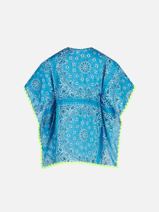 Mc2 Saint Barth Poncho Da Bambina Con Stampa Bandana Azzurra