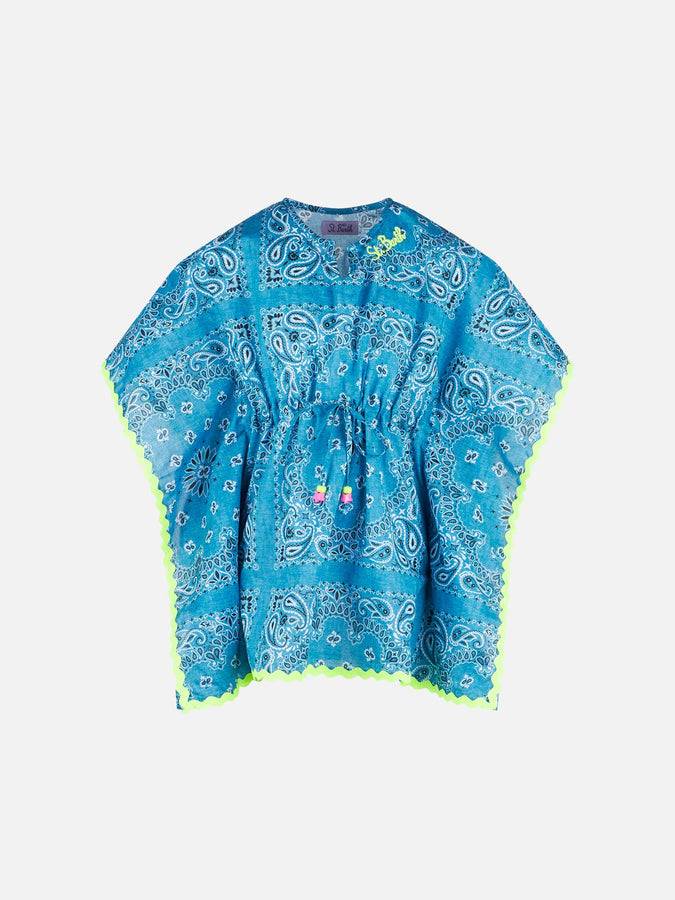 Mc2 Saint Barth Poncho da bambina con stampa bandana azzurra