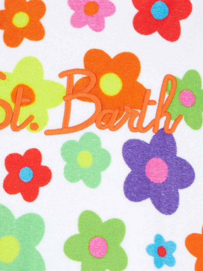 Mc2 Saint Barth Poncho Da Bambina In Spugna Con Margherita Multicolore