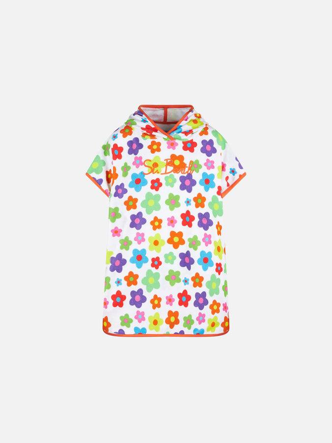 Mc2 Saint Barth Poncho da bambina in spugna con margherita multicolore