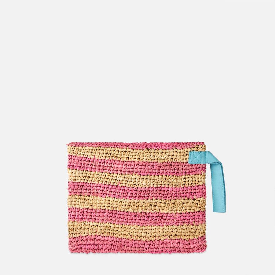 Mc2 Saint Barth Pouch A Righe In Rafia Con Ricamo Saint Barth