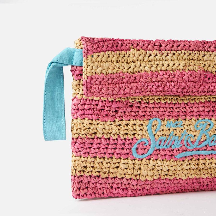 Mc2 Saint Barth Pouch A Righe In Rafia Con Ricamo Saint Barth