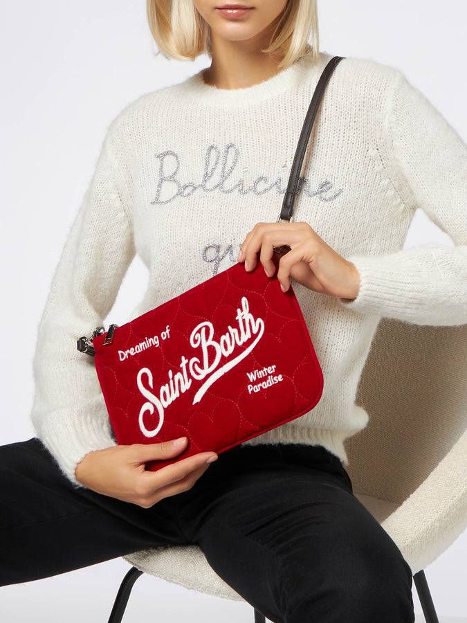 Mc2 Saint Barth Pouch A Tracolla Parisienne In Sherpa Trapuntata A Cuore In Velluto