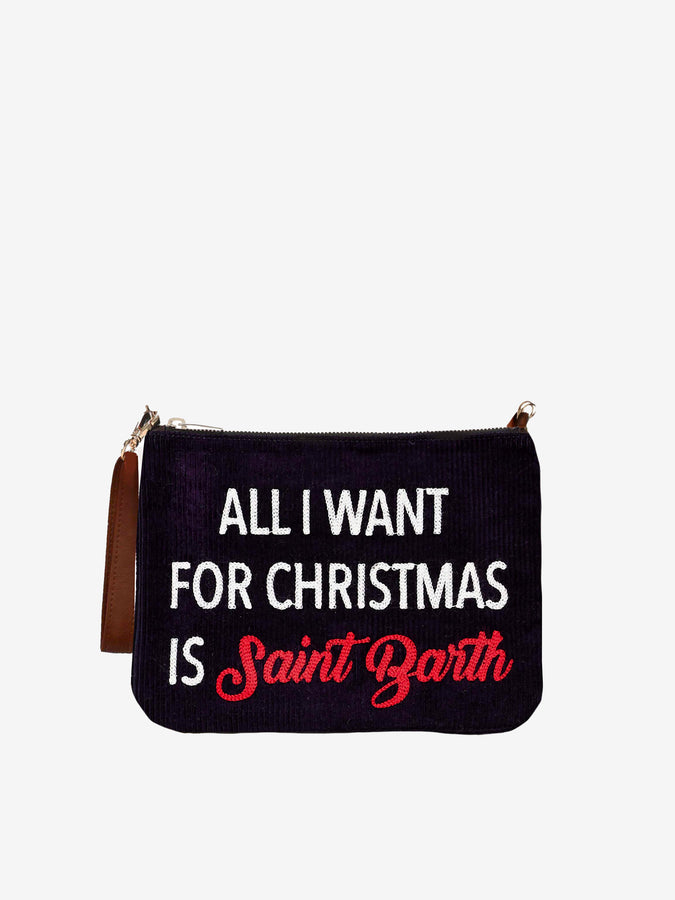 Mc2 Saint Barth Pouch A Tracolla Parisienne In Velluto Con Ricamo All I Want For Christmas Is Saint Barth