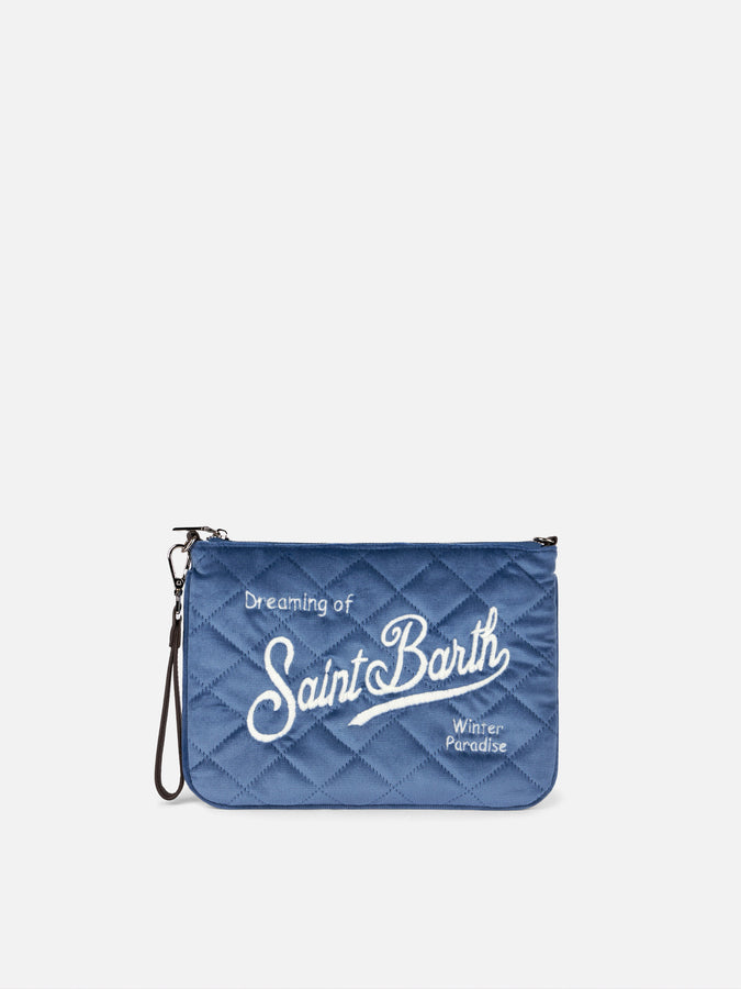 Mc2 Saint Barth Pouch A Tracolla Parisienne Sherpa In Velluto Trapuntato Azzurro