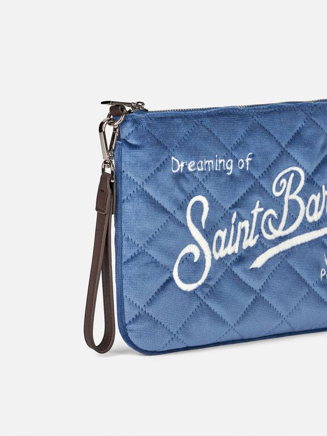 Mc2 Saint Barth Pouch A Tracolla Parisienne Sherpa In Velluto Trapuntato Azzurro