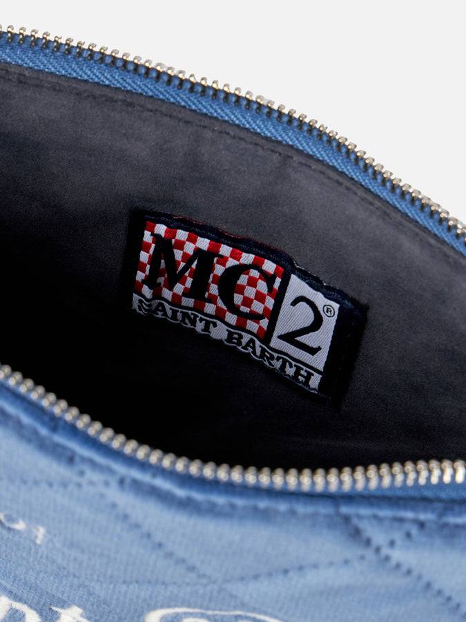 Mc2 Saint Barth Pouch A Tracolla Parisienne Sherpa In Velluto Trapuntato Azzurro