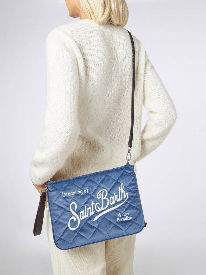 Mc2 Saint Barth Pouch A Tracolla Parisienne Sherpa In Velluto Trapuntato Azzurro