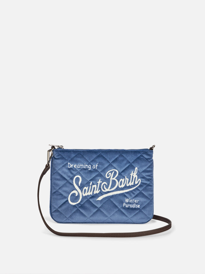 Mc2 Saint Barth Pouch a tracolla Parisienne sherpa in velluto trapuntato azzurro