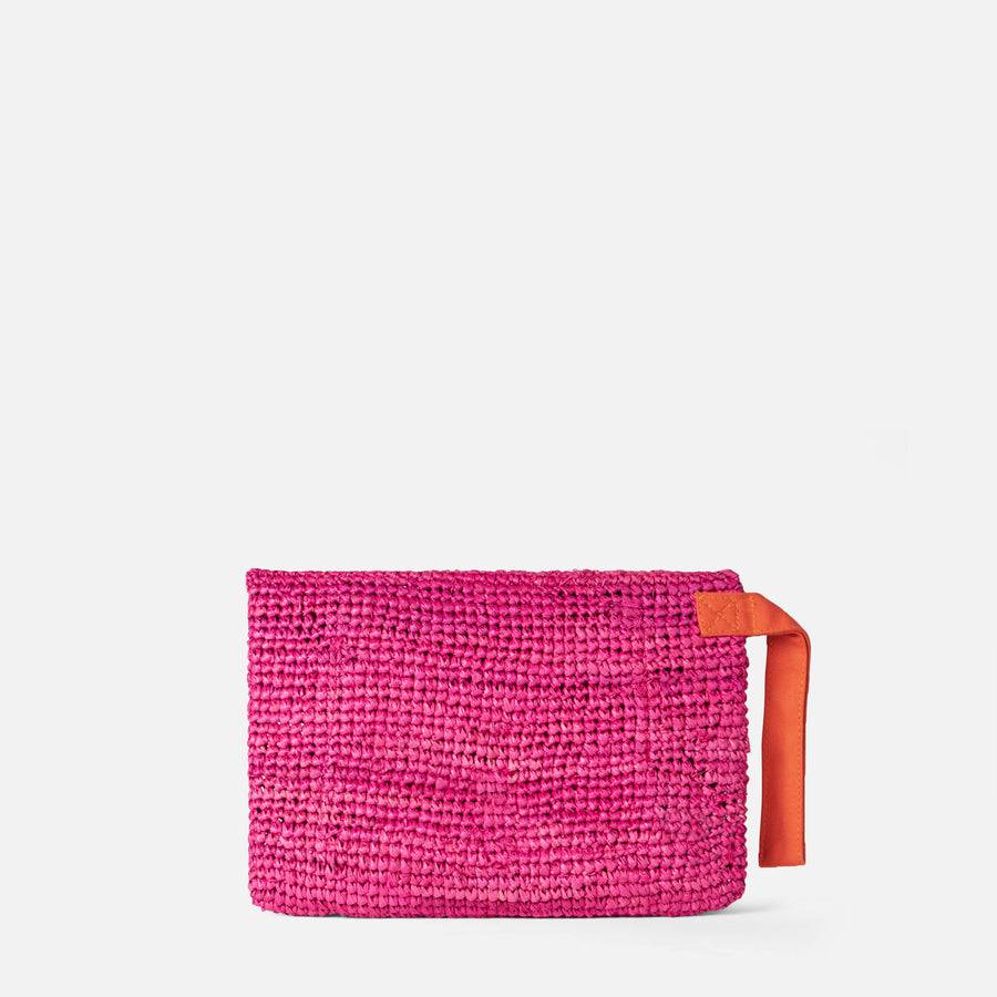 Mc2 Saint Barth Pouch In Rafia Fucsia Con Ricamo Saint Barth