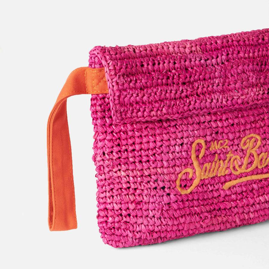 Mc2 Saint Barth Pouch In Rafia Fucsia Con Ricamo Saint Barth