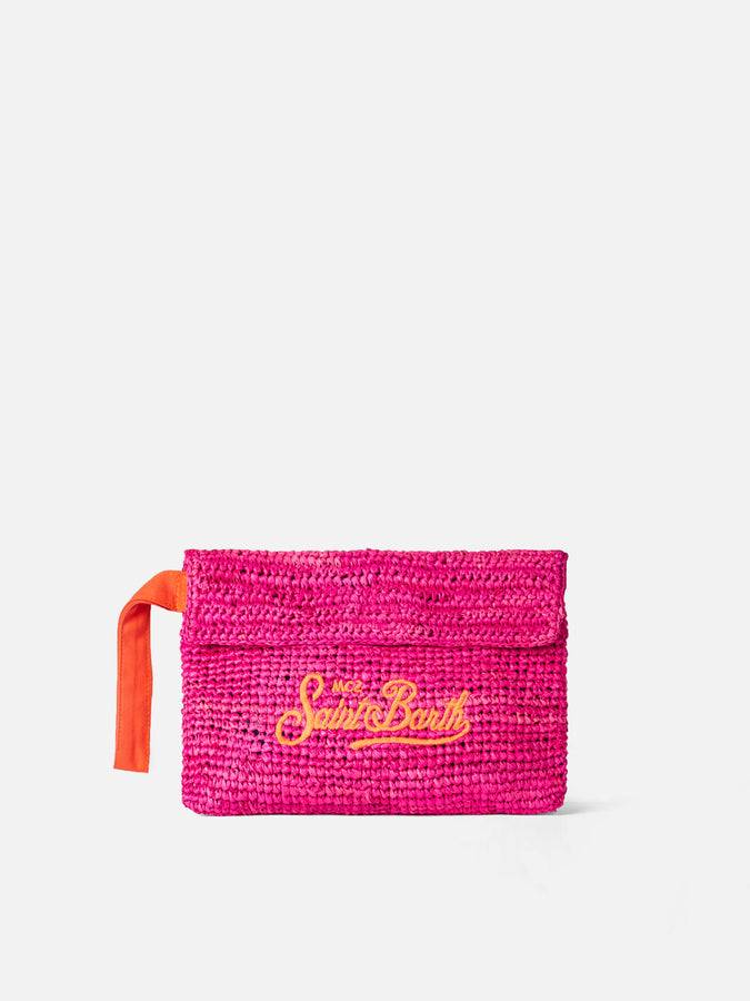 Mc2 Saint Barth Pouch in rafia fucsia con ricamo Saint Barth