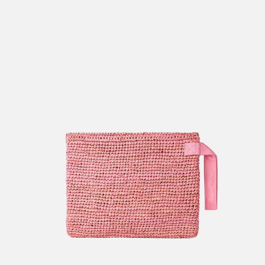 Mc2 Saint Barth Pouch In Rafia Rosa Con Ricamo Frontale