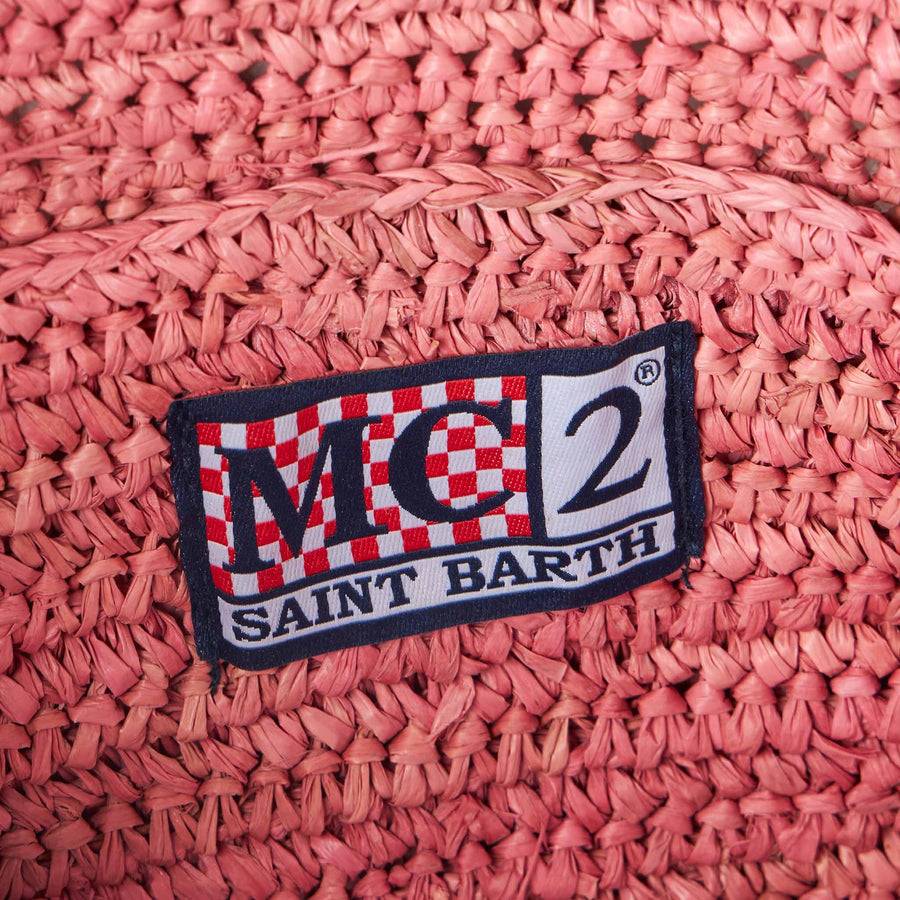 Mc2 Saint Barth Pouch In Rafia Rosa Con Ricamo Frontale