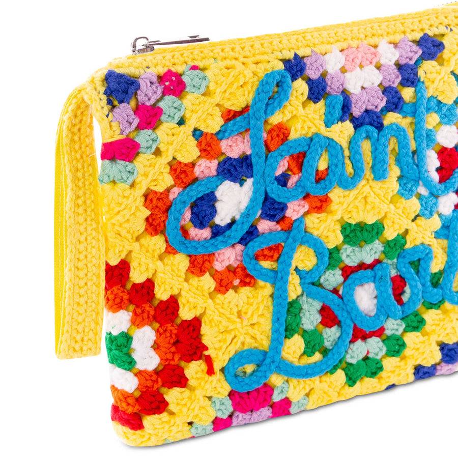 Mc2 Saint Barth Pouch Parisienne All'uncinetto Gialla Con Ricamo Saint Barth
