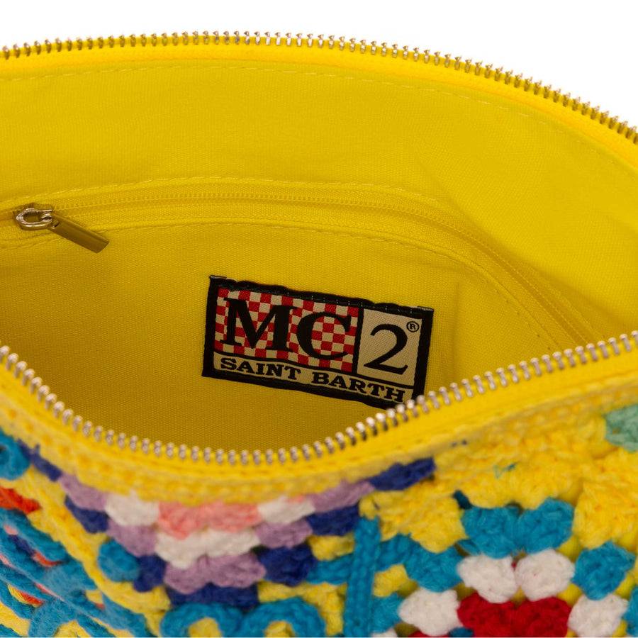 Mc2 Saint Barth Pouch Parisienne All'uncinetto Gialla Con Ricamo Saint Barth